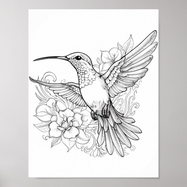 Hummingbird Adult Coloring Poster (Front)
