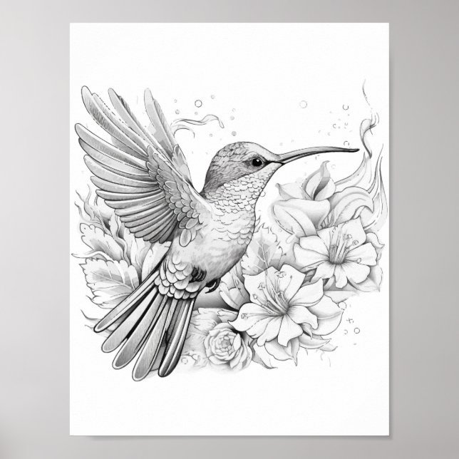 Hummingbird Adult Coloring Poster (Front)