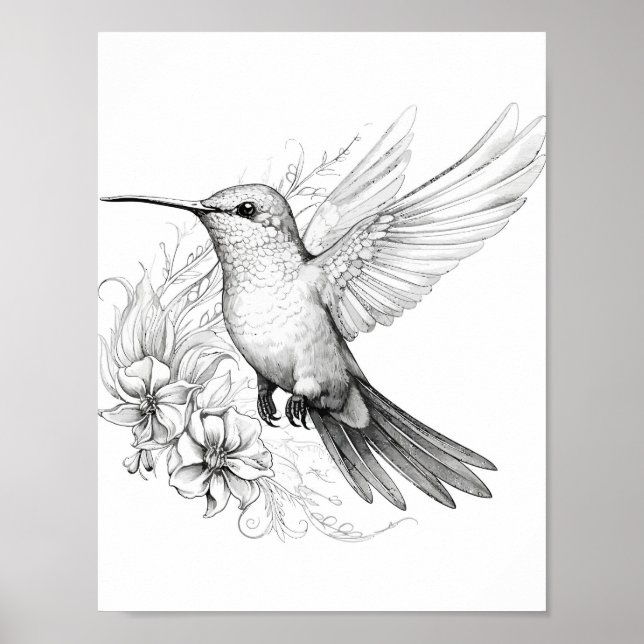 Hummingbird Adult Coloring Poster (Front)