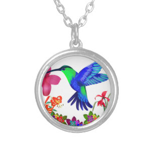 Hummingbird Amidst Nature’s Beauty,Serenade Wings Silver Plated Necklace