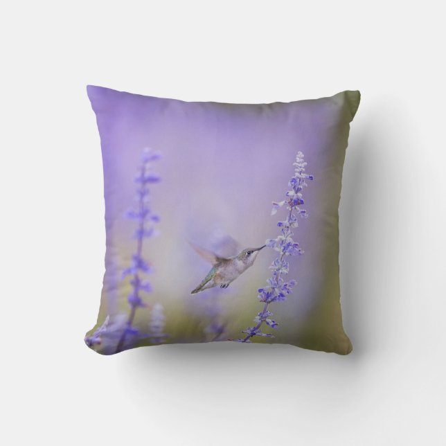 Hummingbird Among Lavender Throw pillow (Front)