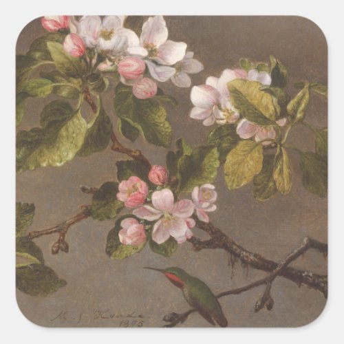 Hummingbird and Apple Blossoms Square Sticker