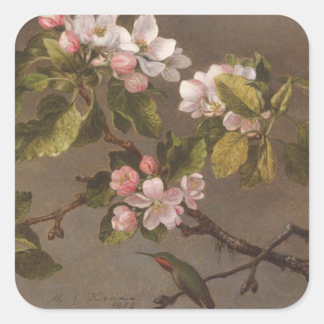 Hummingbird and Apple Blossoms Square Sticker (Front)