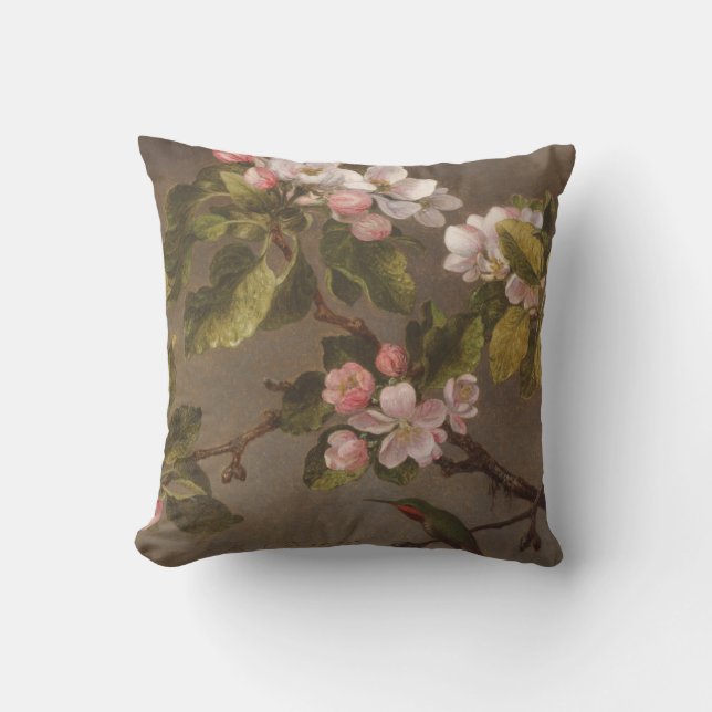 Hummingbird and Apple Blossoms Throw Pillow (Front)