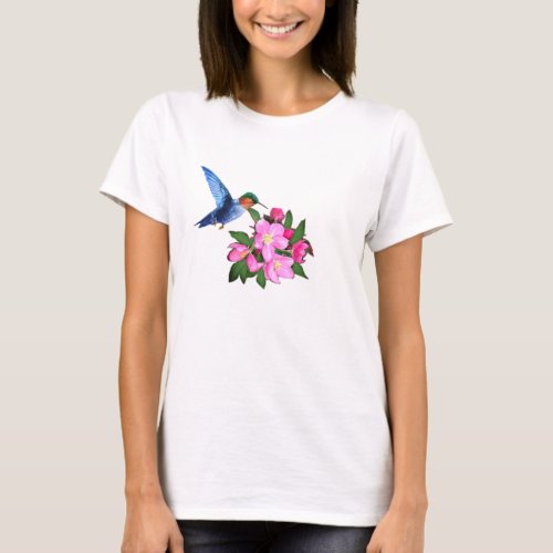 Hummingbird and apple pink flowers T_Shirt