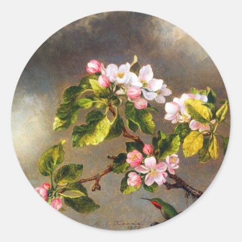 Hummingbird and blossom by Martin Johnson Heade  Classic Round Sticker