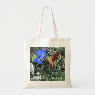 Hummingbird and blue Hibiscus with tropical plants Tote Bag