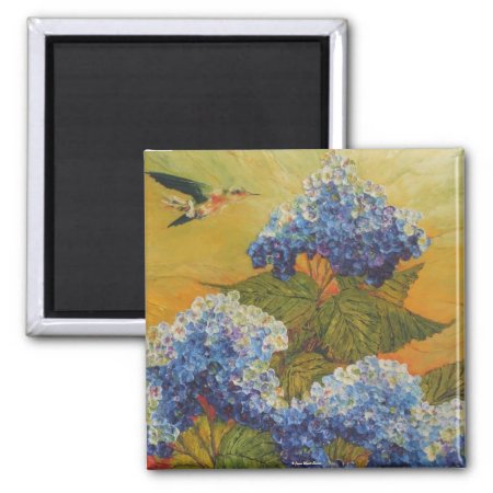 Hummingbird And Blue Hydrangea Magnet