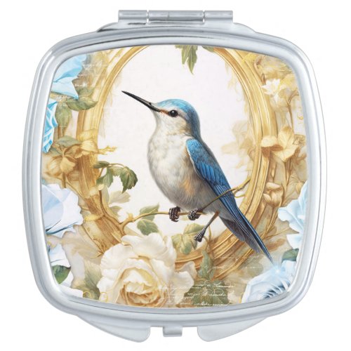 Hummingbird and Blue Roses Compact Mirror