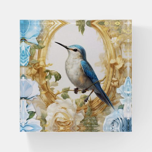 Hummingbird and Blue Roses Paperweight