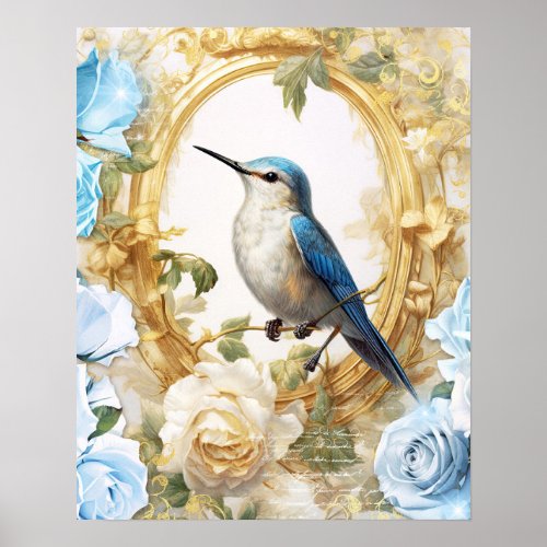 Hummingbird and Blue Roses