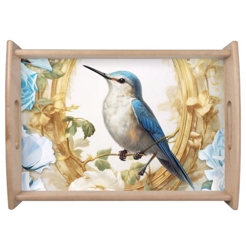Hummingbird and Blue Roses Serving Tray