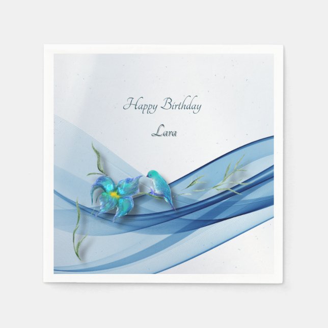 Hummingbird and blue wave Birthday napkins  (Front)