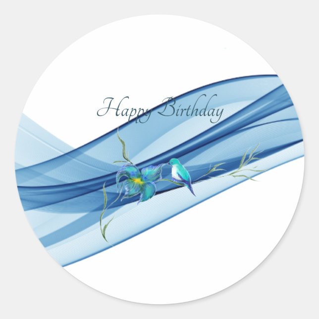 Hummingbird and blue wave Birthday stickers  (Front)