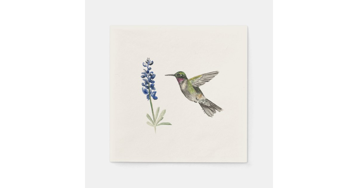 Hummingbird and Bluebonnet Paper Napkins | Zazzle