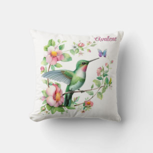 Hummingbird and Butterfly Girl Baby Shower Gift Throw Pillow