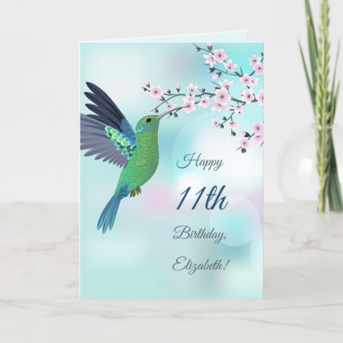 Hummingbird And Cherry Blossom Custom Birthday  Card