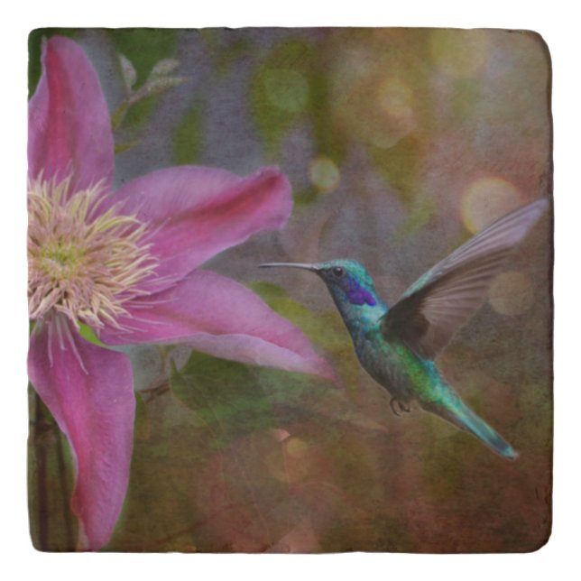 Hummingbird and Clematis Blossom Trivet (Front)
