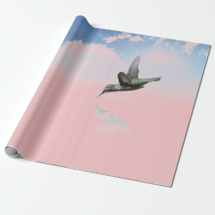 hummingbird and clouds wrapping paper
