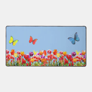 Hummingbird and Colorful Butterflies Desk Mat