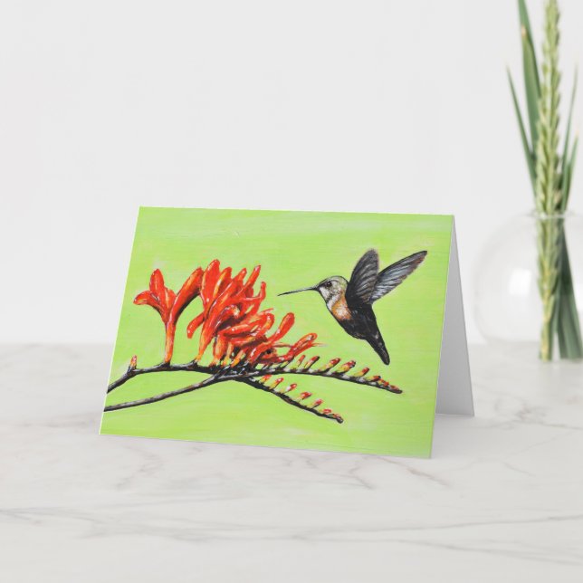 Hummingbird and Crocosmia Painting Card (Front)