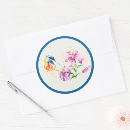 Hummingbird and Floral Classic Round Sticker