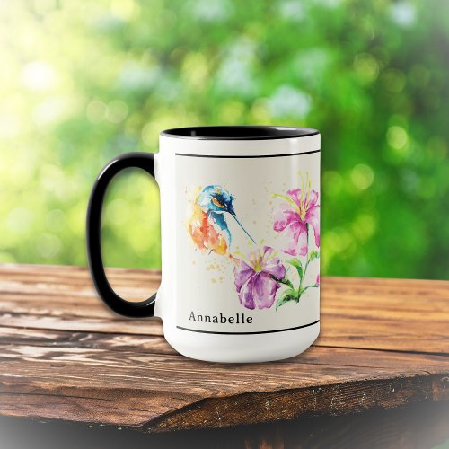 Hummingbird and Floral Personalized Mug