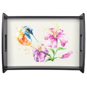 Hummingbird and Floral Serving Tray