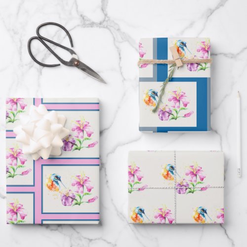 Hummingbird and Floral Wrapping Paper Sheets