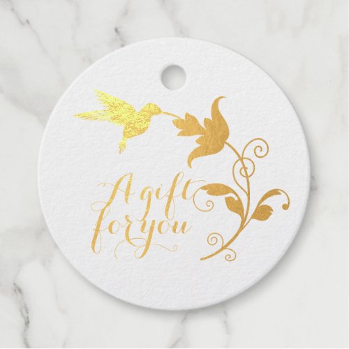 Hummingbird and Flower Caligraphy Thank You Gift Foil Favor Tags