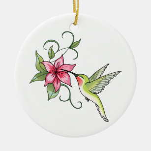 Hummingbird and Flower Ceramic Ornament