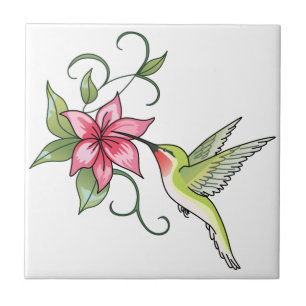 Hummingbird and Flower Ceramic Tile