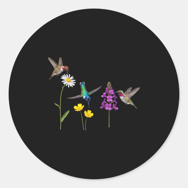 Hummingbird And Flower Funny Bird Lover Men Women  Classic Round Sticker (Front)