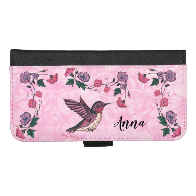 Hummingbird And Flower iPhone Wallet Case (Front (Horizontal))