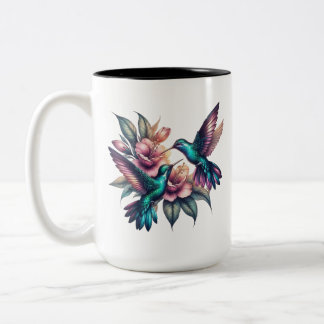 Hummingbird and flower Large Two-Tone Coffee Mug