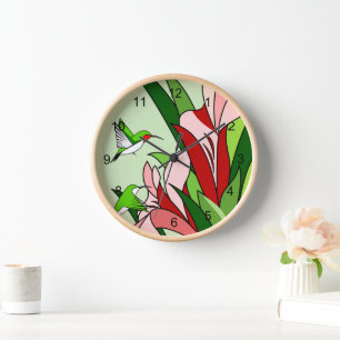 Hummingbird and Flower Round Clock