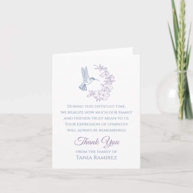 Hummingbird and Flower Sympathy Thank You Card (Front)