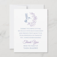Hummingbird and Flower Sympathy Thank You Card