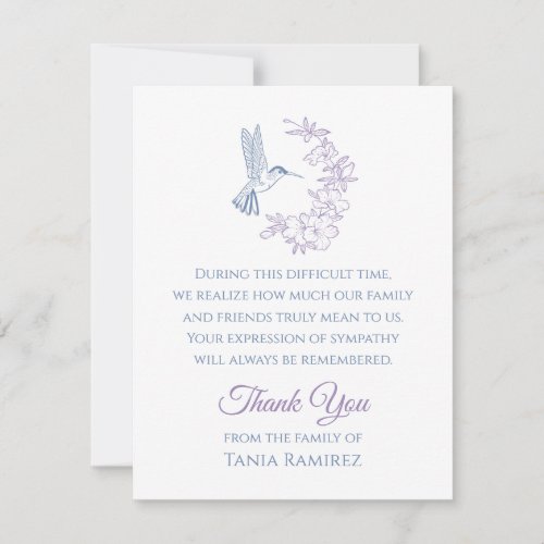 Hummingbird and Flower Sympathy Thank You Card