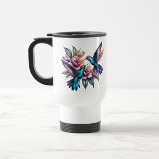 Hummingbird and flower travel mug