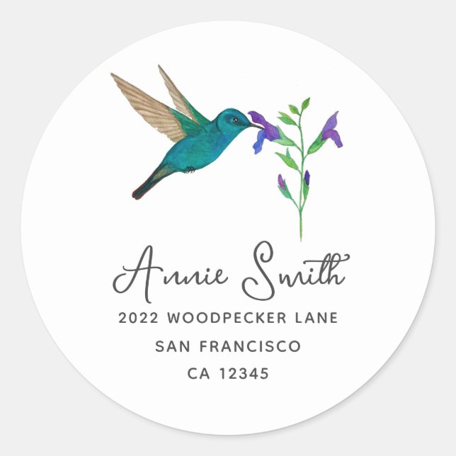 Hummingbird and Flowers Classic Round Sticker (Front)