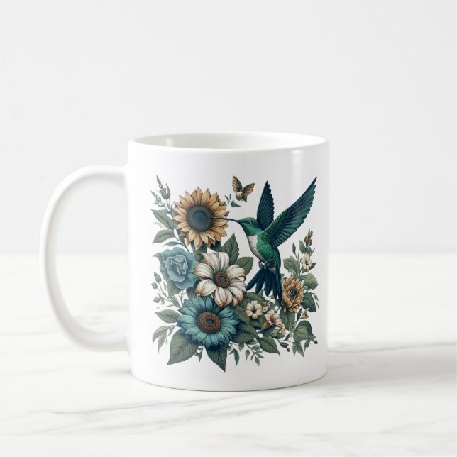Hummingbird And Flowers Coffee Mug (Left)