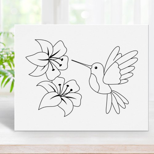 Hummingbird and Flowers Coloring Page Poster