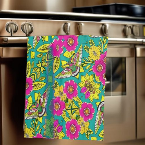 HUMMINGBIRD and Flowers Kitchen Towel