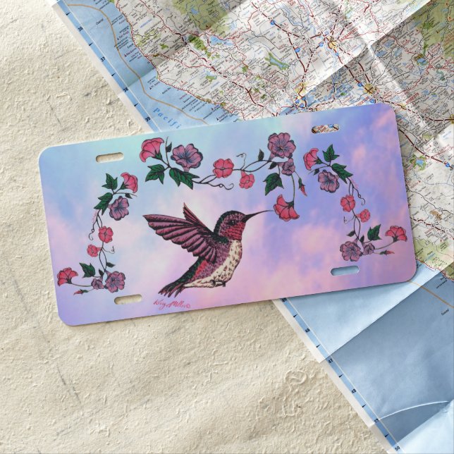 Hummingbird And Flowers License Plate (In Situ)