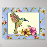 Hummingbird and Flowers Poster