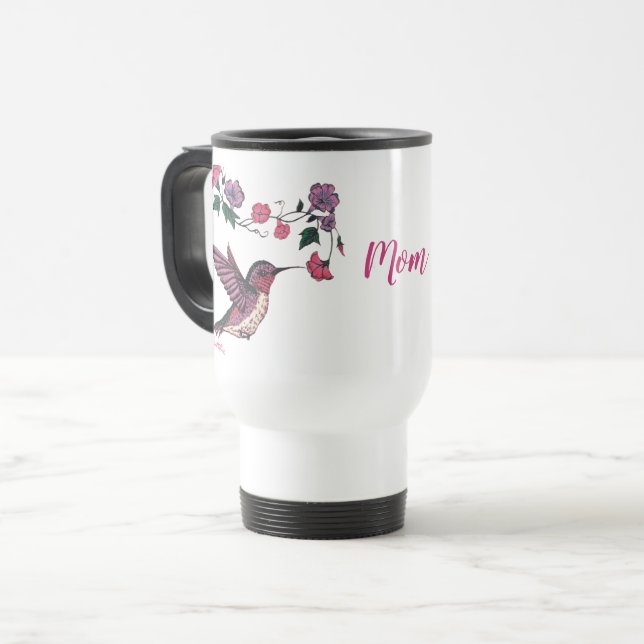 Hummingbird and Flowers Travel Mug (Front Left)