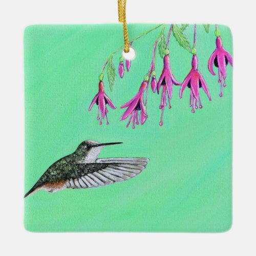 Hummingbird and Fuchsia Painting Ceramic Ornament