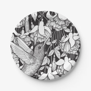 Hummingbird and fuchsia paper plates