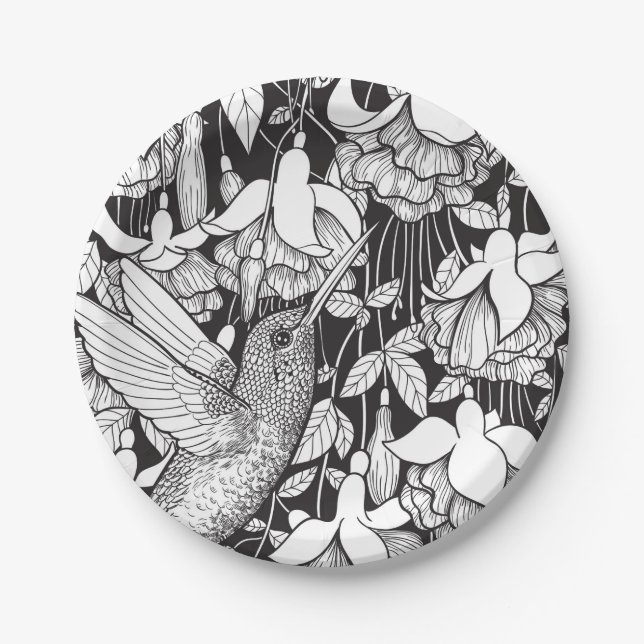 Hummingbird and fuchsia paper plates (Front)
